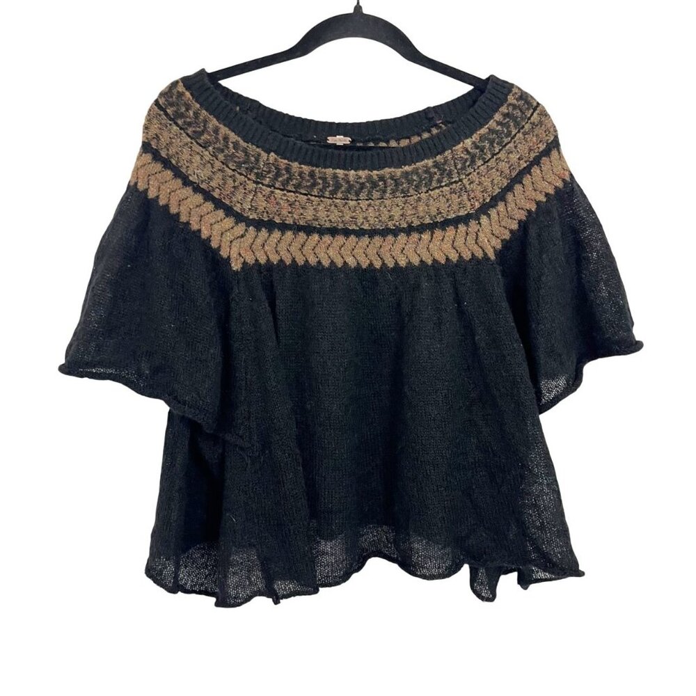 Free People Loch Lomond Off the Shoulder Top Flutter Black Knit Boho Size XS - Picture 1 of 7